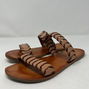 Urban Outfitters Fiona Leather Woven Double Band Slide Sandals Women Size 7